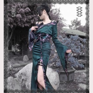 Serpent Cheogsam Gothic Skirt SK by Blood Supply (BSY56)